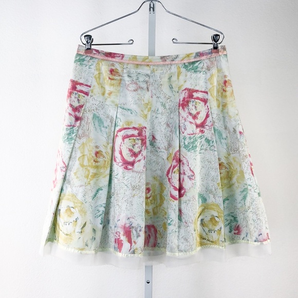 Anthropologie Dresses & Skirts - Odille Floral Pastel Pleated Fit and Flare Skirt